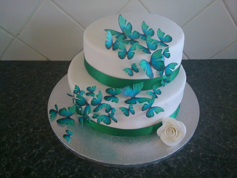 Edible Birthday Cake Decorations
 Teal Aqua Green Butterflies Wedding Cake Edible Toppers