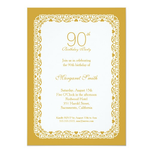 Elegant 90th Birthday Decorations
 Elegant lace golden 90th birthday party Invitation