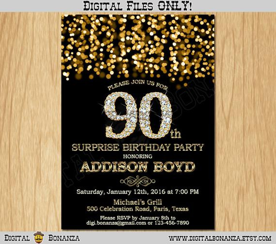 Elegant 90th Birthday Decorations
 90th Birthday Invitation Gold Glitter Party Invitation