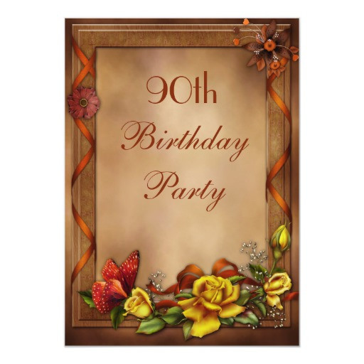 Elegant 90th Birthday Decorations
 Elegant Roses & Butterfly 90th Birthday Party Card