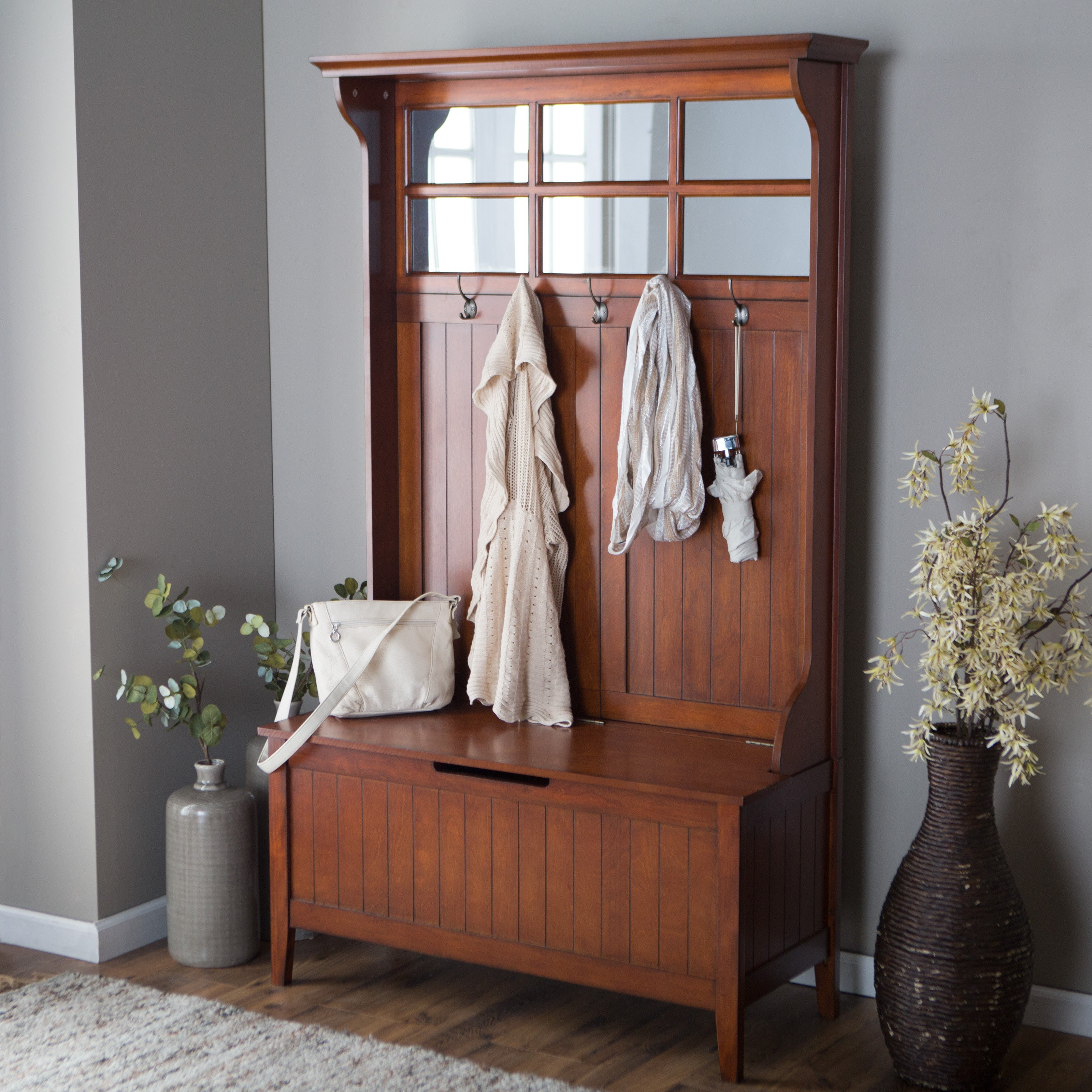 Best ideas about Entryway Hall Tree
. Save or Pin Cherry Entryway Wood Hall Tree Coat Rack Storage Bench Now.