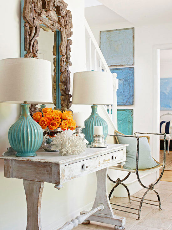 Best ideas about Entryway Table Lamps
. Save or Pin Weathered Console Table Cottage entrance foyer BHG Now.