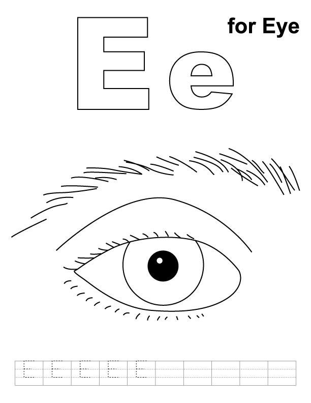 Eyes Preschool Coloring Sheets
 E for eye coloring page with handwriting practice