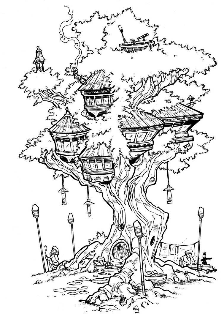 Fairy Tree House Coloring Pages
 the treehouse inks by travisJhanson on DeviantArt