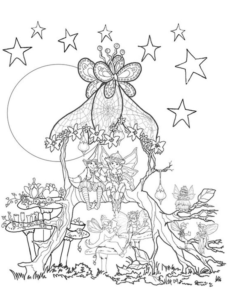 Fairy Tree House Coloring Pages
 Fairies in a tree house coloring page