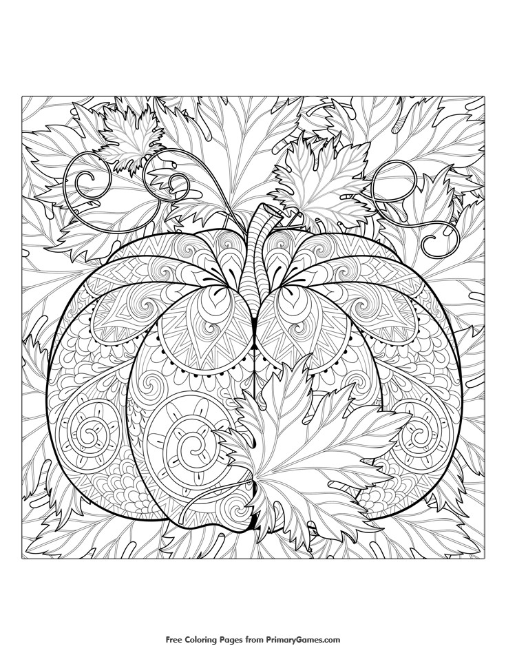Fall Coloring Pages Pdf
 Pumpkin and Leaves Coloring Page
