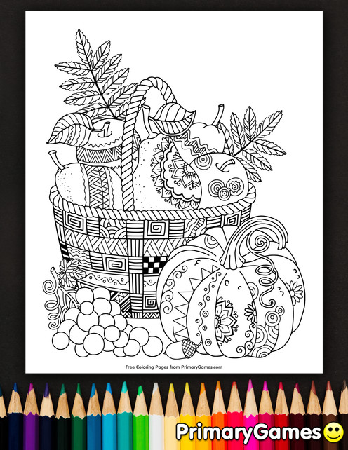 Fall Coloring Pages Pdf
 Zentangle Apples in Basket Coloring Page