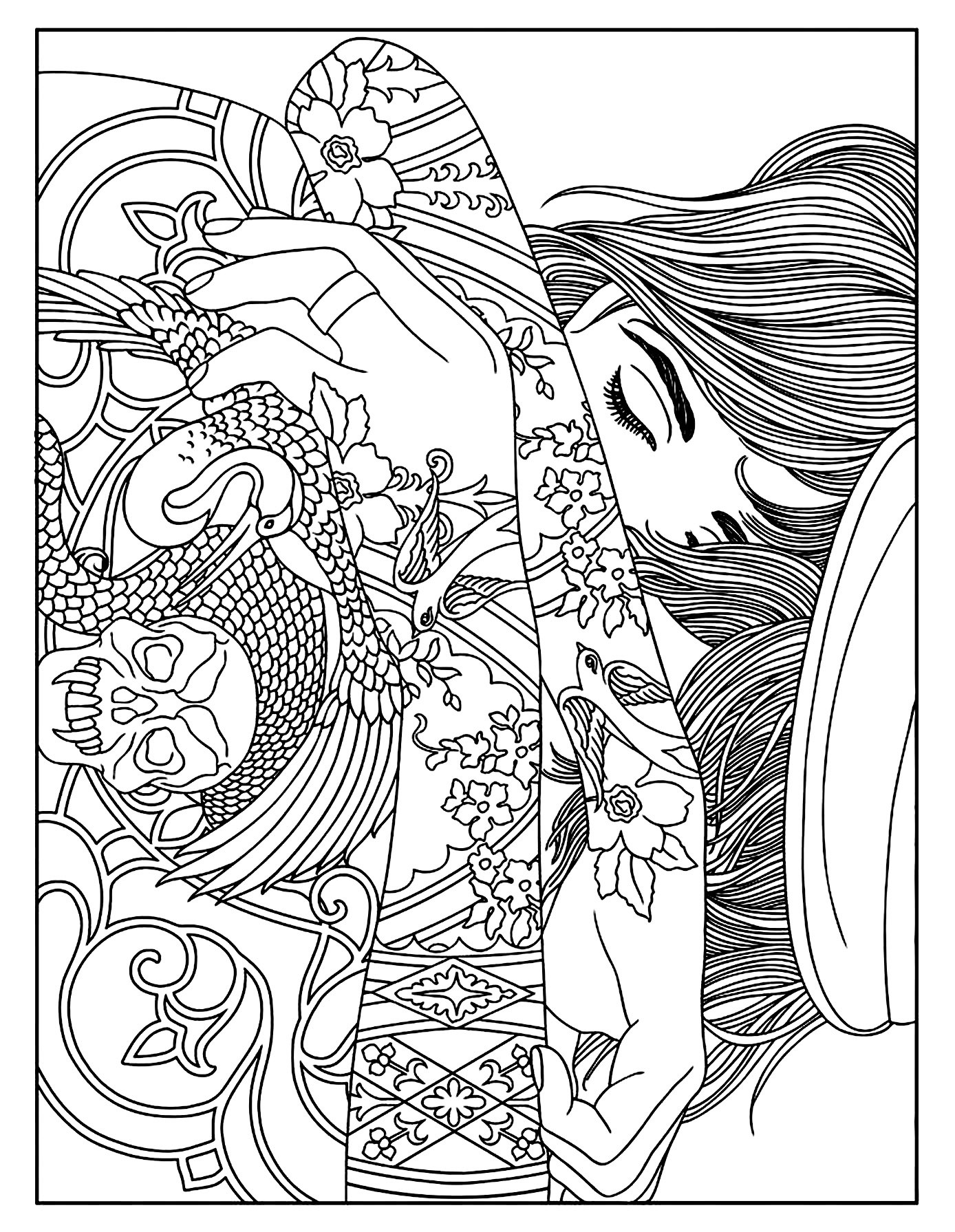 Female Coloring Pages
 Woman tattoos Tattoos Adult Coloring Pages