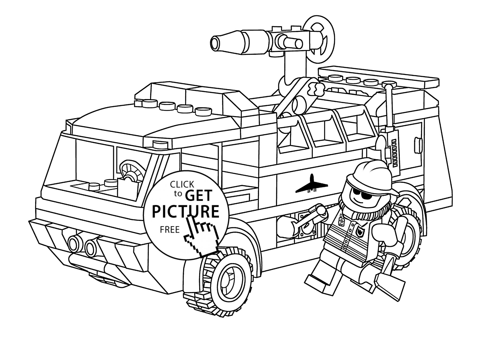 Fire Engine Coloring Pages
 Lego firetruck with fireman coloring page for kids