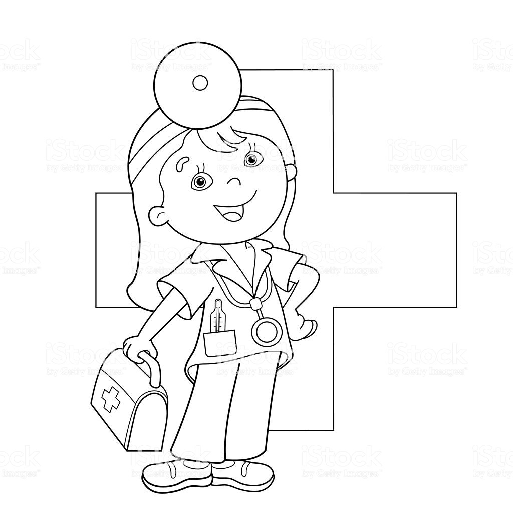 First Aid Coloring Pages
 Coloring Page Outline Cartoon Doctor With First Aid Kit