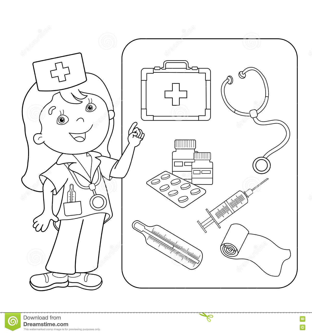 First Aid Coloring Pages
 Coloring Page Outline Cartoon Doctor With First Aid Kit