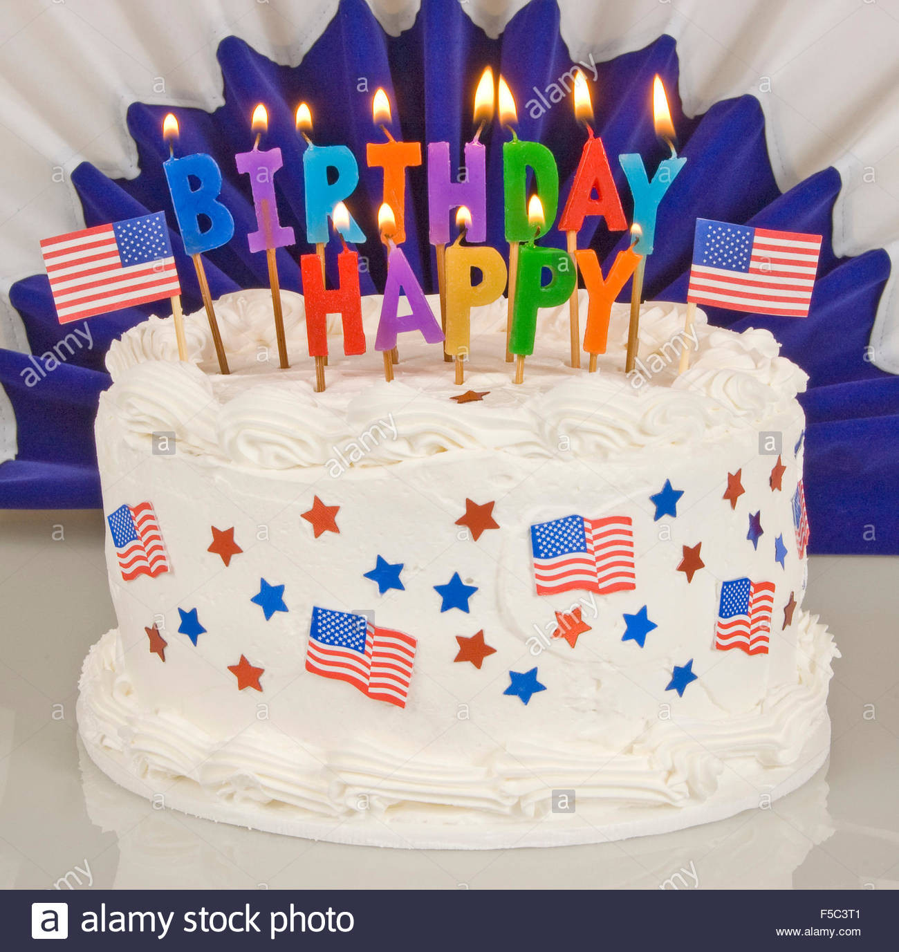 Flaming Birthday Cake
 Flaming Patriotic Birthday Cake Stock Royalty Free