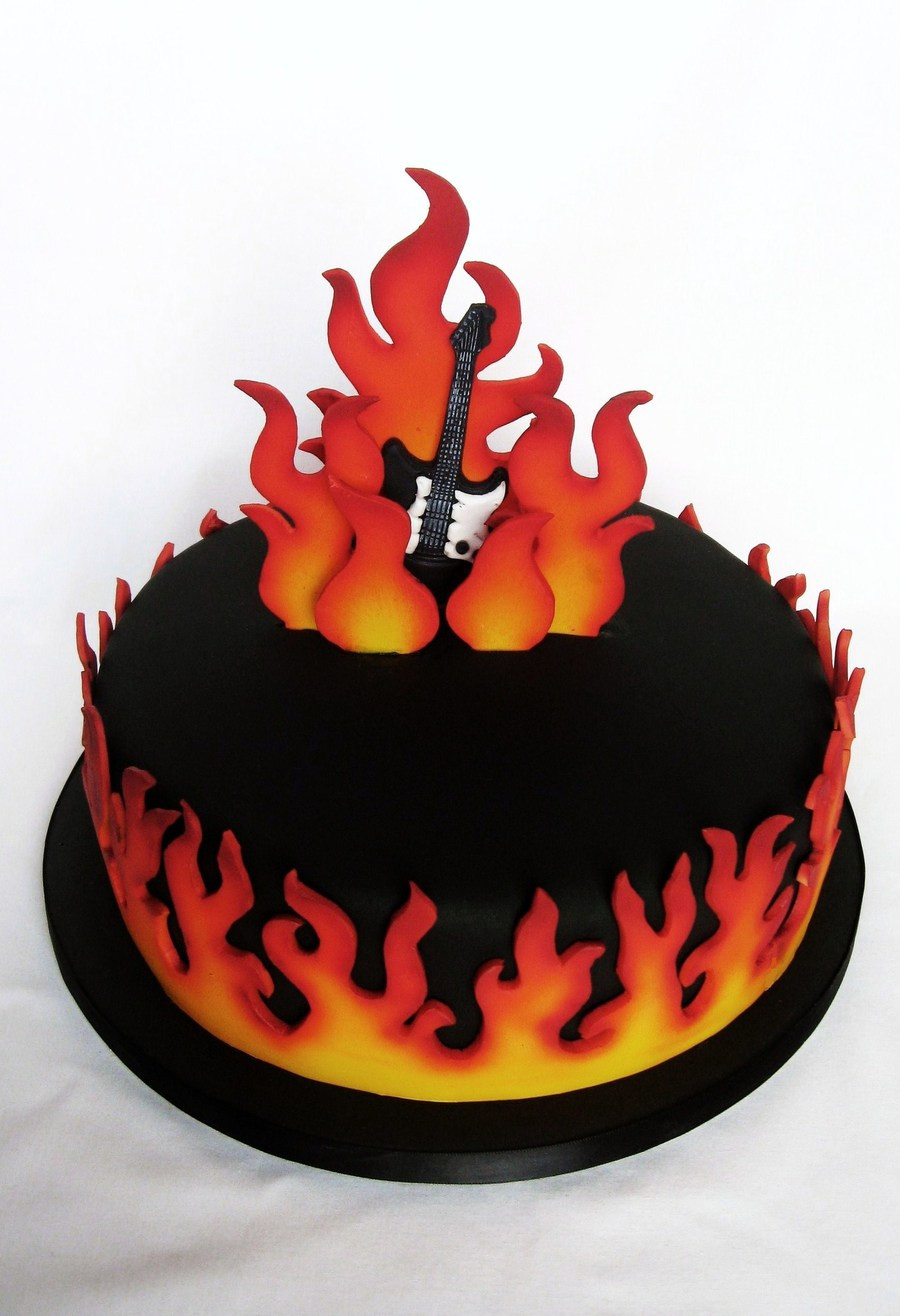 Flaming Birthday Cake
 Airbrushed Flaming Electric Guitar Cake CakeCentral