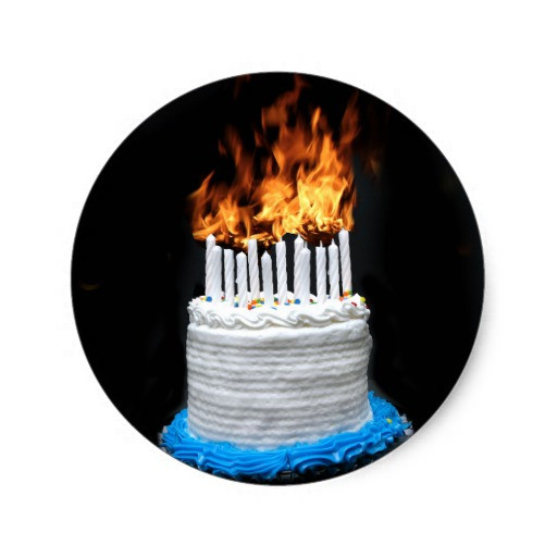 Flaming Birthday Cake
 Flaming Birthday Cake Round Stickers