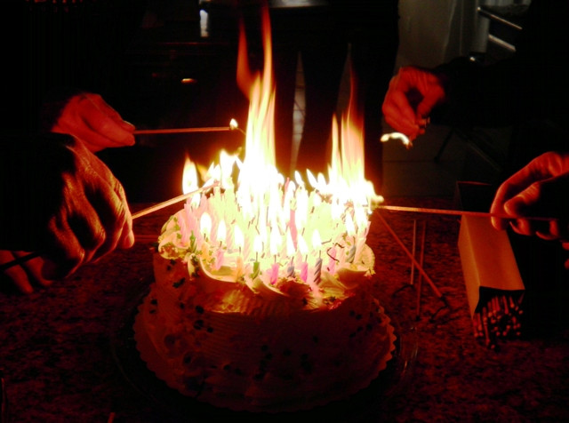 Flaming Birthday Cake
 96 Candlepower — Don’t Try This Without a Fire