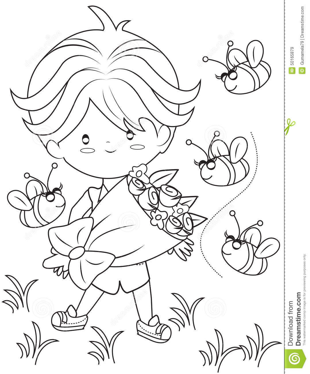 Flower Coloring Sheets For Boys
 Boy With A Bouquet Flowers Coloring Page Stock