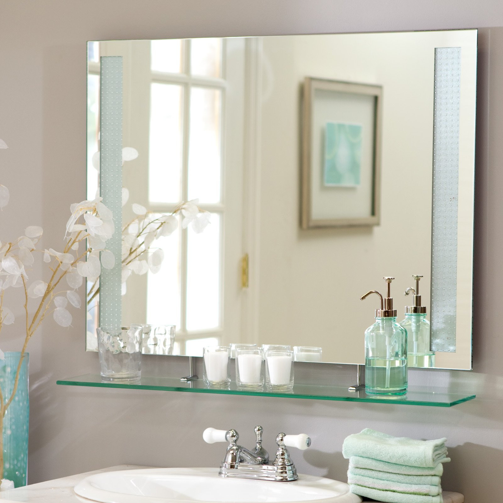 Best ideas about Frameless Bathroom Mirrors
. Save or Pin Décor Wonderland Frameless Roxi Wall Mirror with Shelf Now.