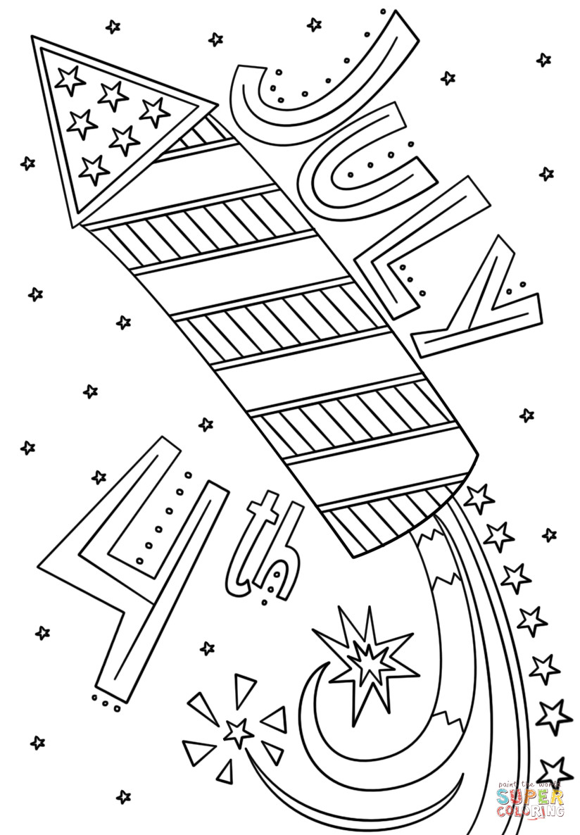 Free 4Th Of July Coloring Pages
 Fourth of July Fireworks Doodle coloring page
