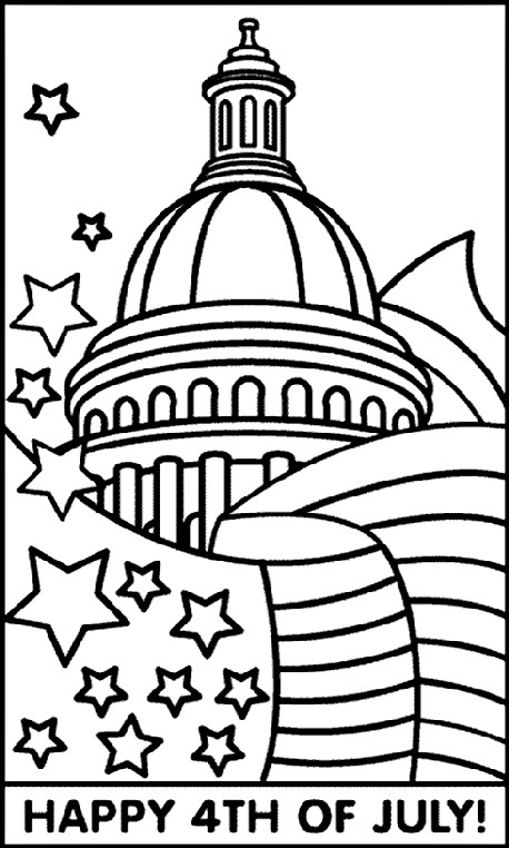 Free 4Th Of July Coloring Pages
 July 4th Capitol and Flag Coloring Page