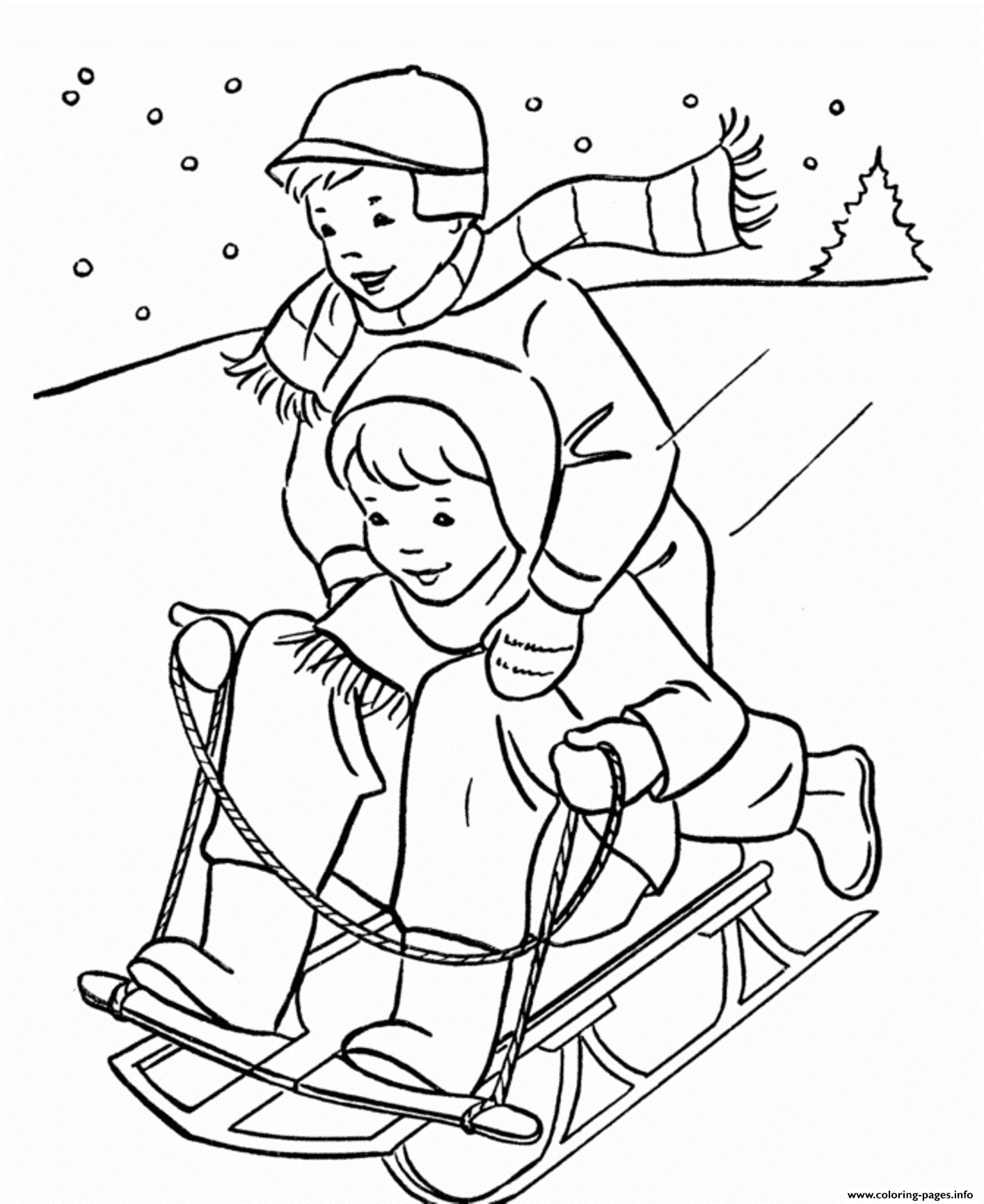 Free Coloring Pages Children Playing
 Kids Playing Sled In The Winter S6625 Coloring Pages Printable