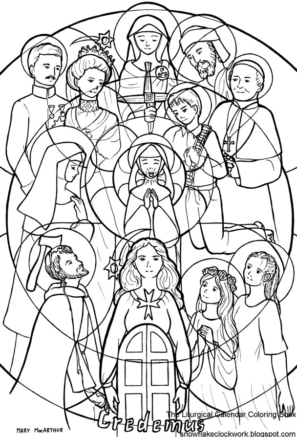 Free Coloring Pages For All Saints Day
 Snowflake Clockwork All Saints and All Souls