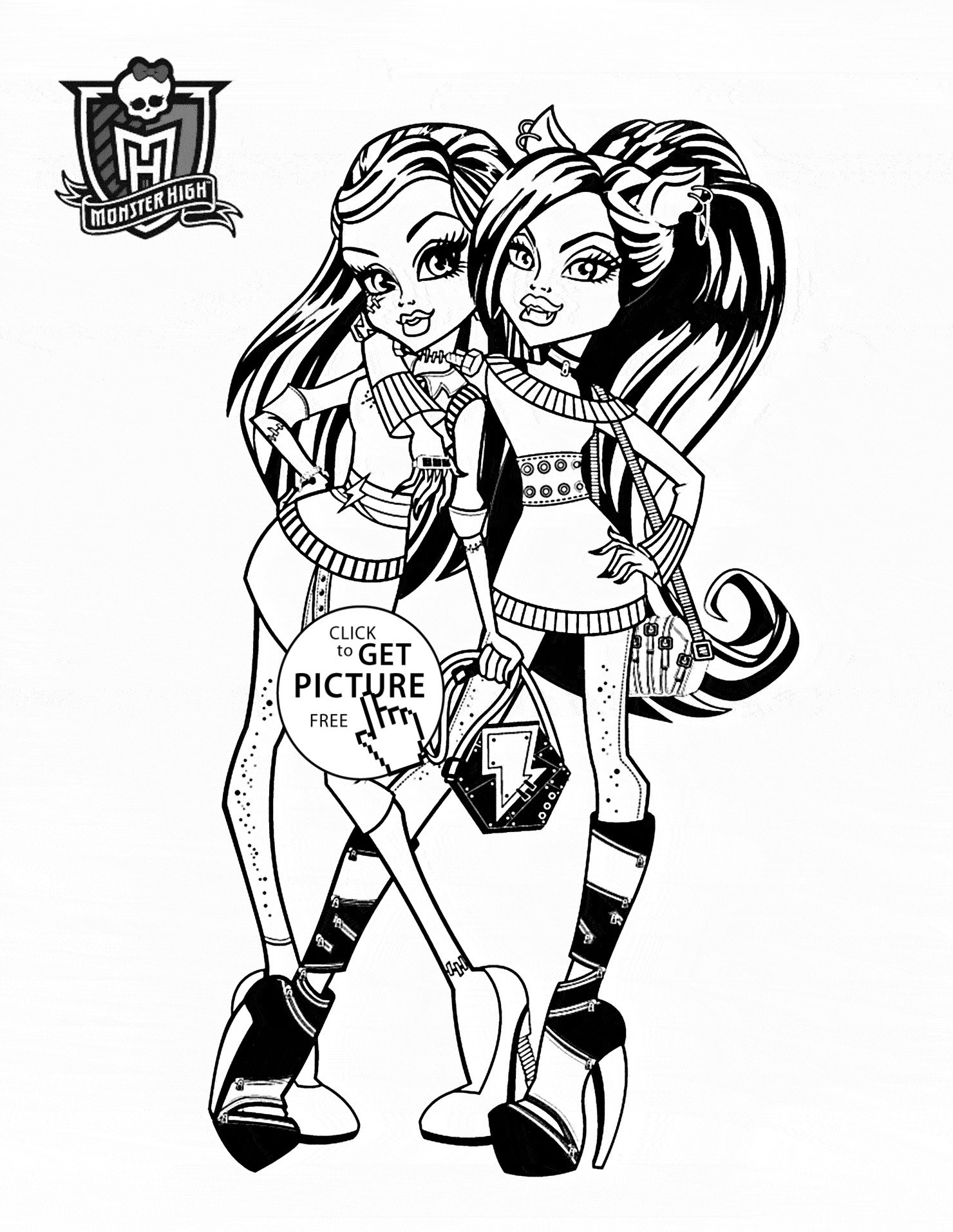 Free Coloring Pages For Girls Monster High
 Frankie Stein and Clawdeen Wolf Monster High coloring page
