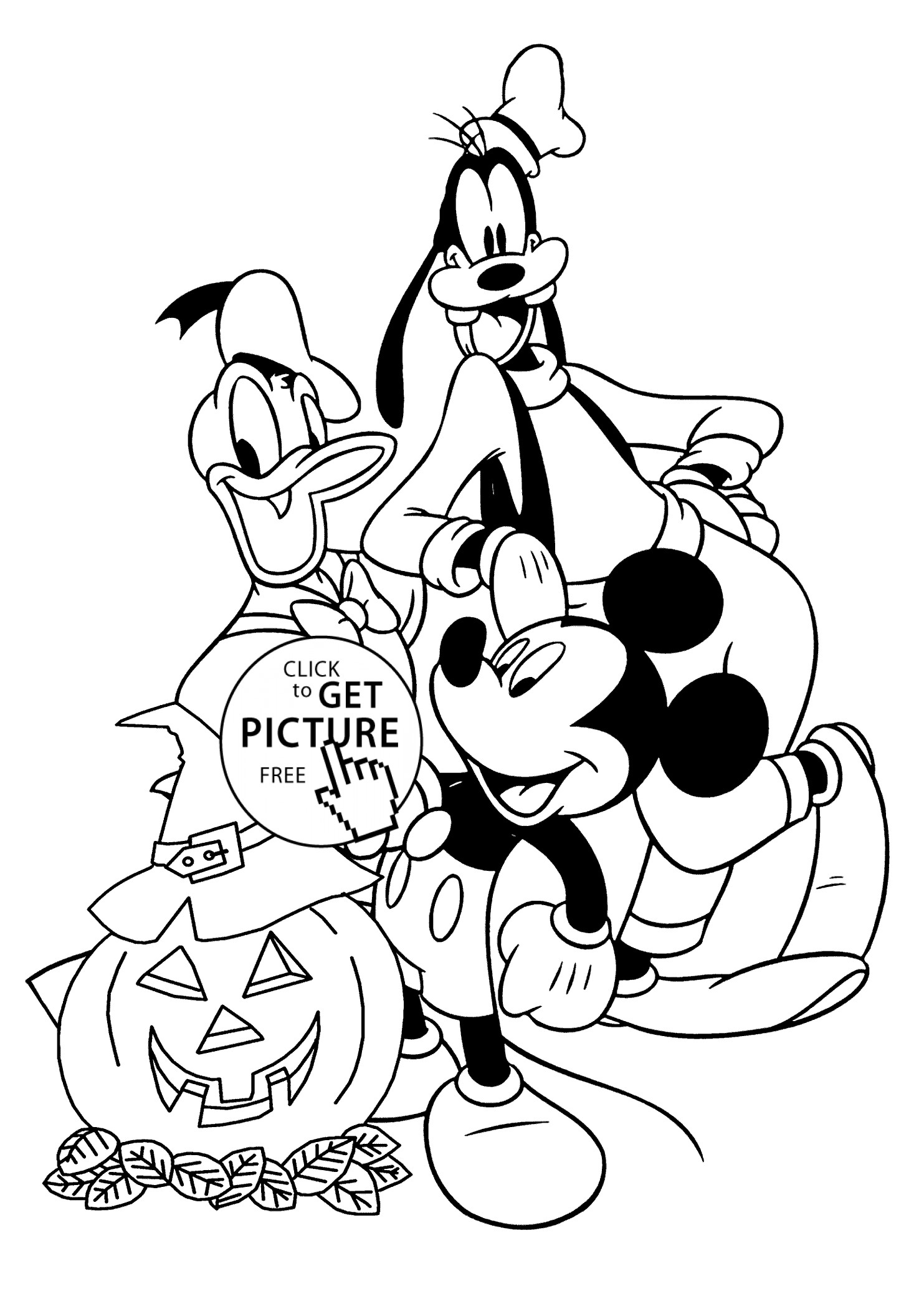 Free Coloring Sheets Disney
 Halloween Disney characters coloring page for kids