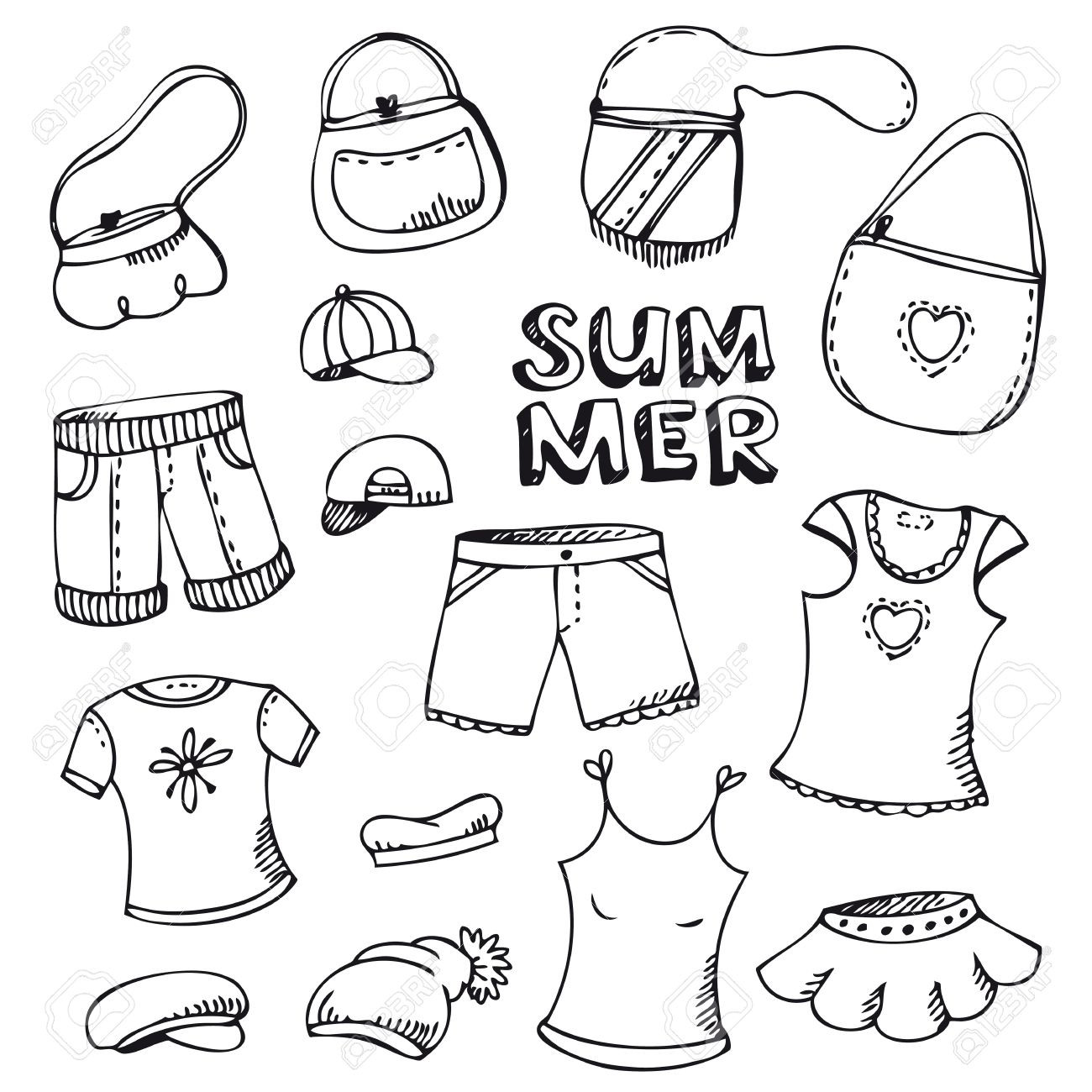 Free Coloring Sheets Of Kids Dressed In Career Clothing
 White Dress clipart summer clothes Pencil and in color