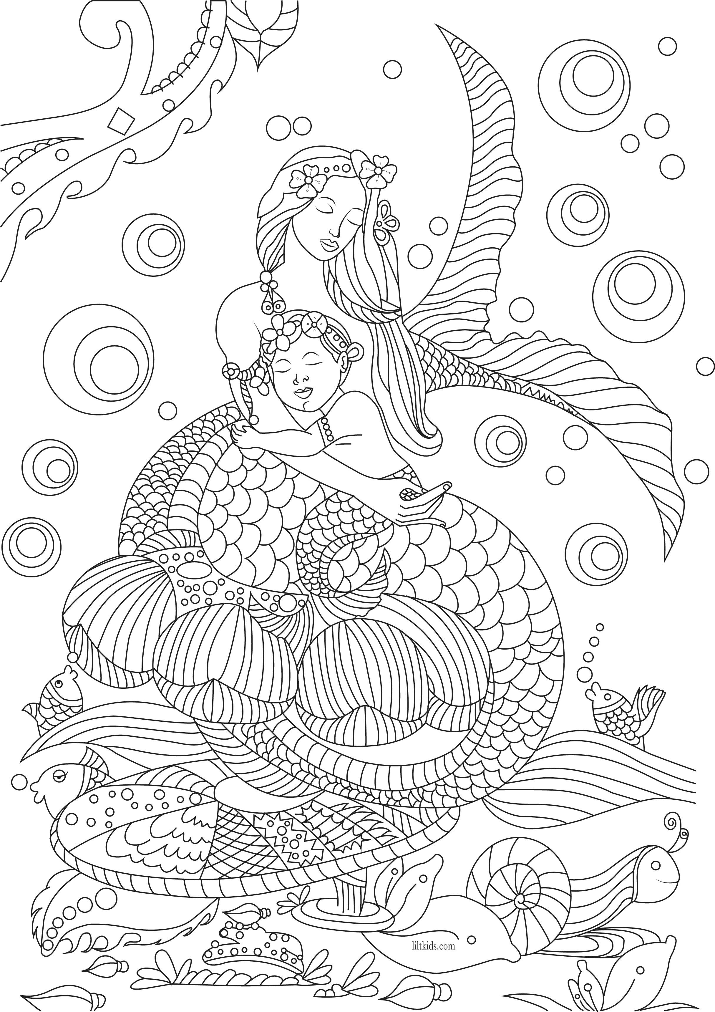 Free Mermaid Coloring Pages
 Free Beautiful Mermaid Adult Coloring Book Image From