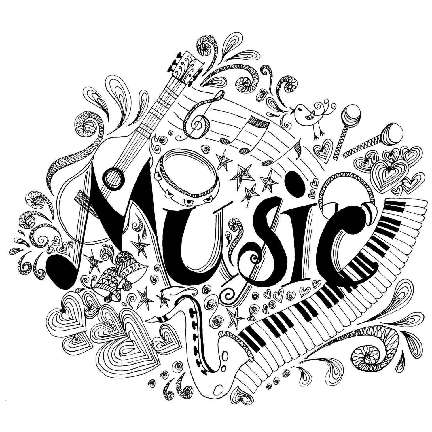 Free Music Coloring Pages
 Printable Coloring Page Zentangle Music Coloring Book