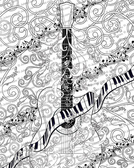 Free Music Coloring Pages
 Adult Coloring Page Printable Adult Guitar Coloring Poster