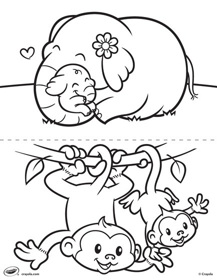 Free Preschool Coloring Sheets Of Monkeys
 First Pages Elephant and Monkey Coloring Page