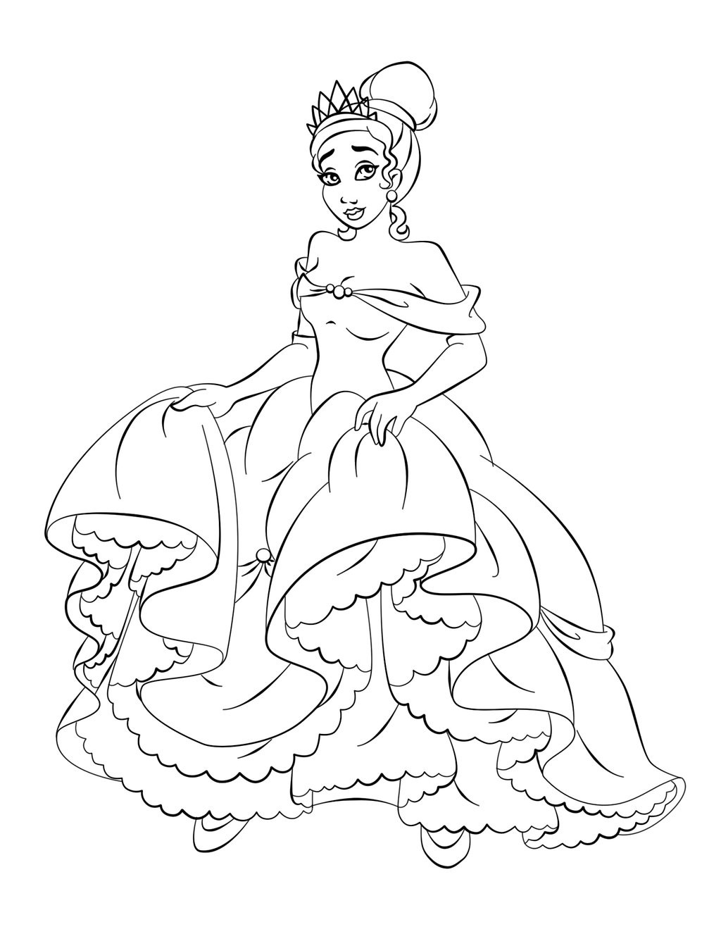 Free Princess Coloring Pages
 Free Printable Princess Tiana Coloring Pages For Kids