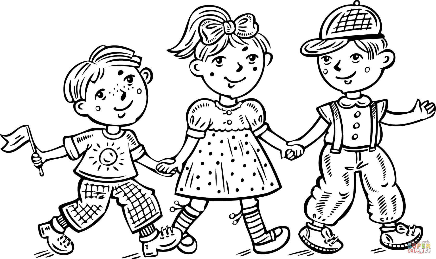 Free Printable Coloring Pages For Girls And Boys
 Children Boys and a Girl Celebrating coloring page