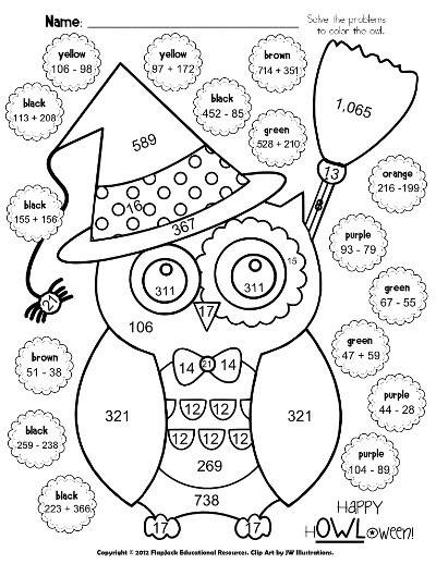 Free Printable Coloring Sheets For 4Th And 5Th Graders
 FlapJack Educational Resources H"OWL"oween Poke Math