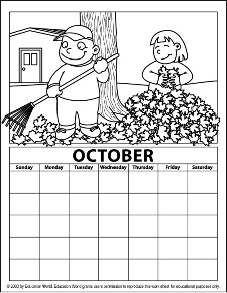 Free Printable Coloring Sheets For October
 October Coloring Calendar