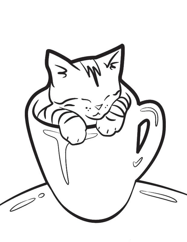 Best ideas about Free Printable Coloring Sheets Of Baby Animals With Big Eyes And Are Kittens
. Save or Pin Coloriage de Chat dessin Il dort dans une tasse à colorier Now.