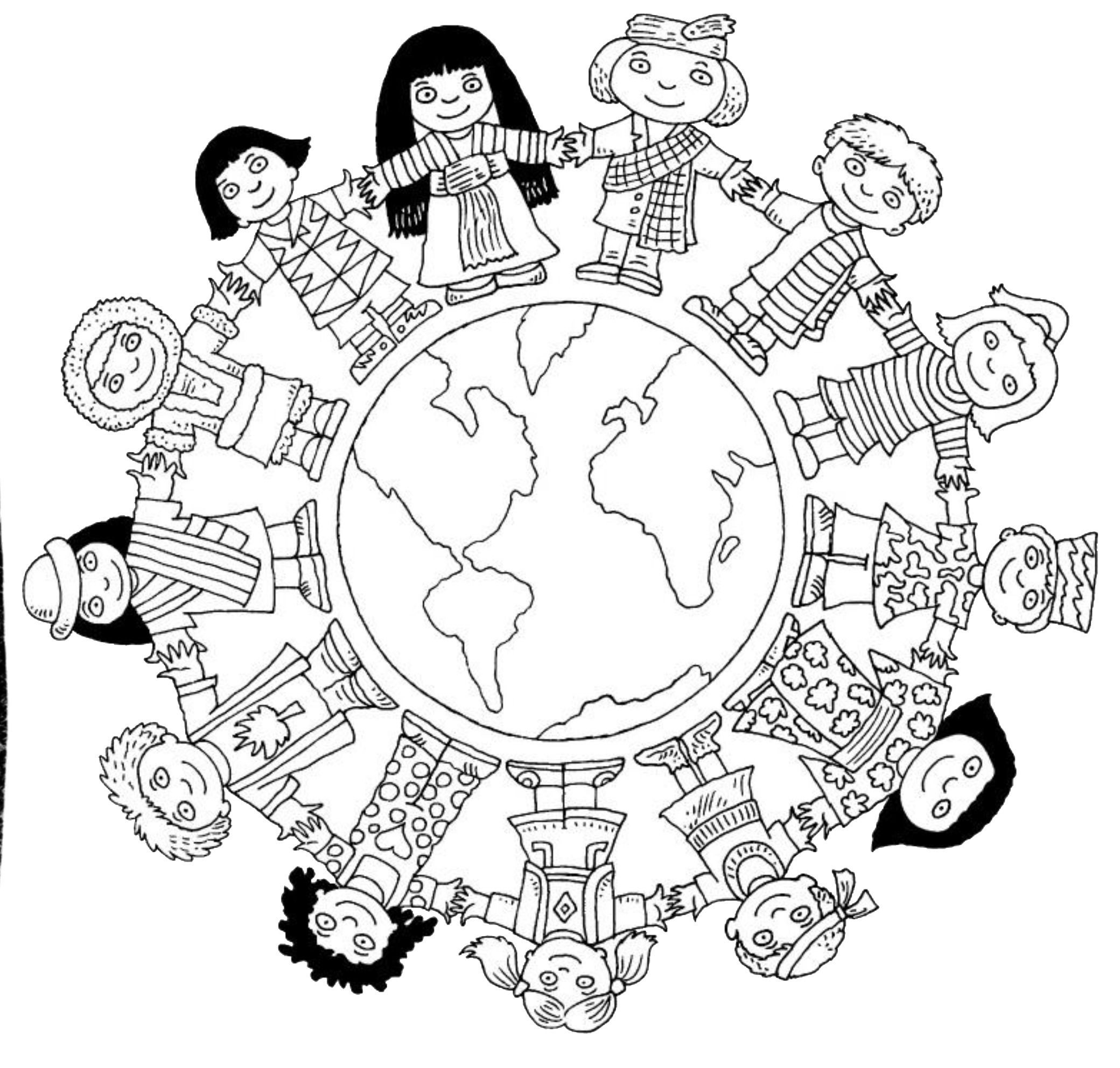 Free Printable Coloring Sheets Round
 Children Around The World Coloring Page