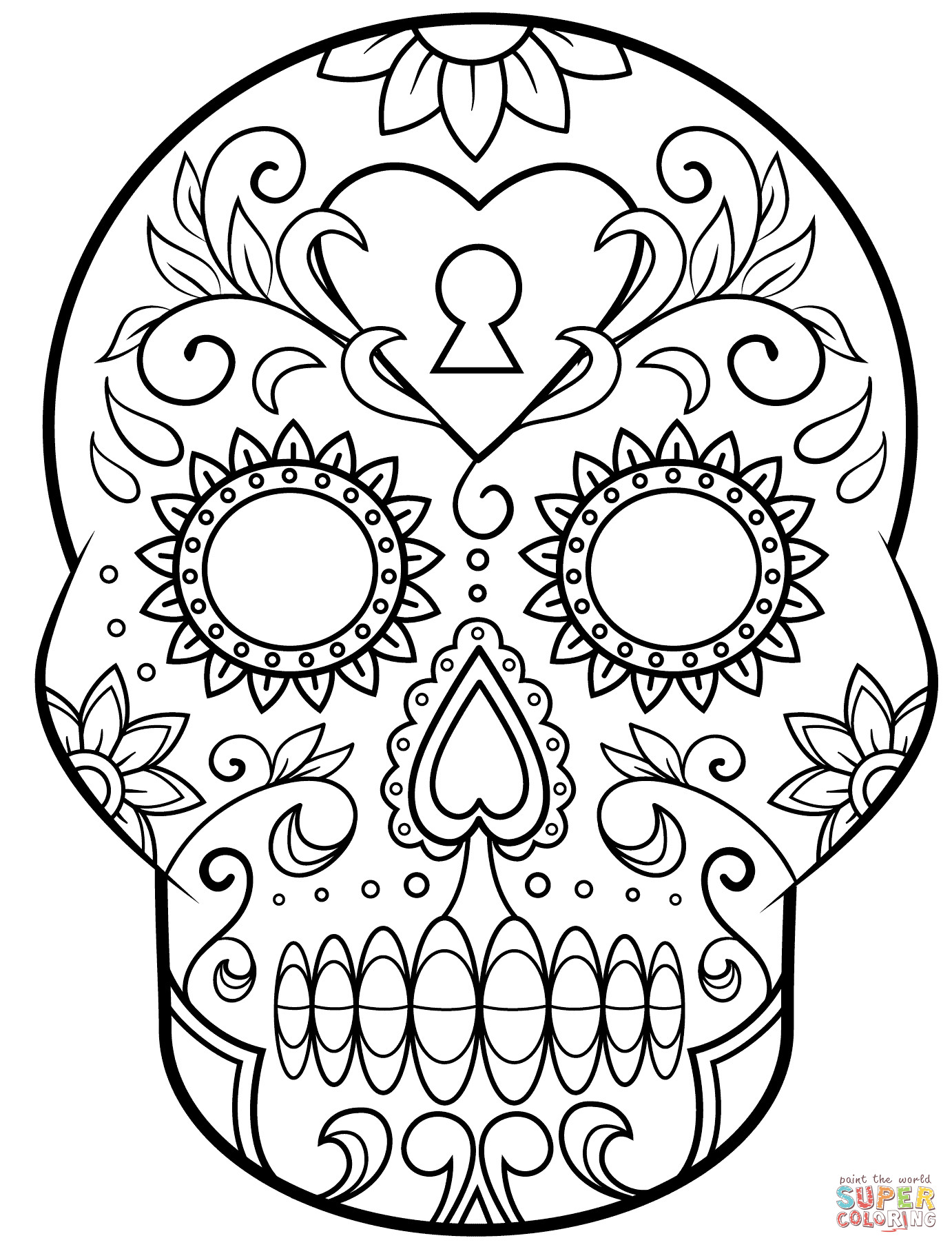 Free Printable Day Of The Dead Coloring Pages
 Day of the Dead Sugar Skull coloring page