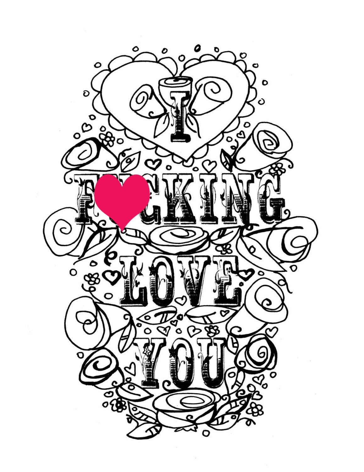 Free Printable I Love You Coloring Pages For Adults
 Adult Coloring Page Valentine s Day Curse swear sheet