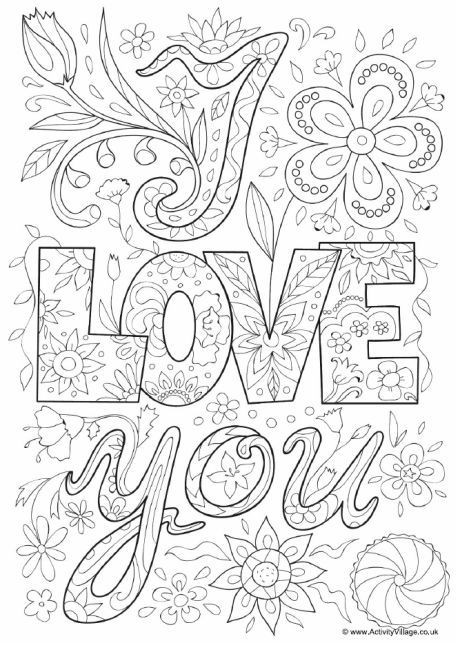 Free Printable I Love You Coloring Pages For Adults
 I love you doodle colouring page words