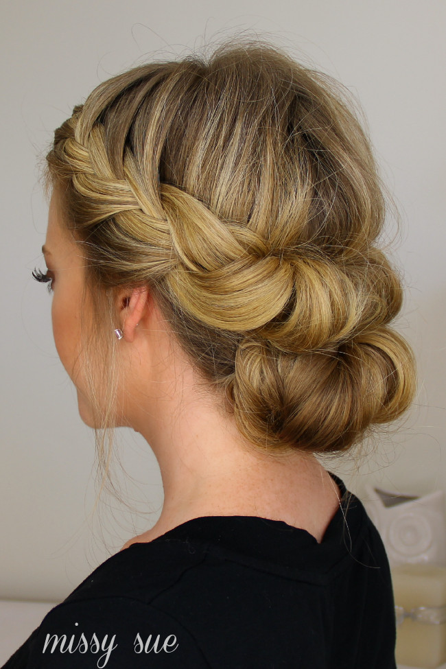 French Braid Updo Hairstyles
 Tuck and Cover French Braid Half with a Bun