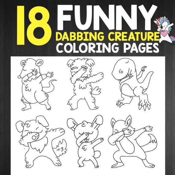 Funny Coloring Book For Kids Dabbing Creatures
 INSTANT DOWNLOAD Funny Coloring Book Kids Dabbing