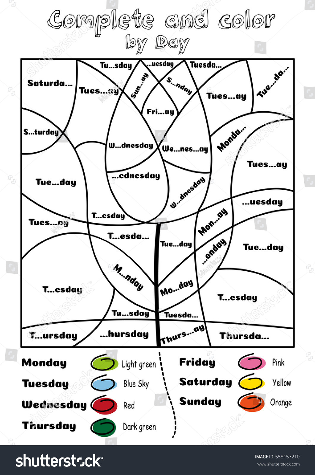 Gaden Week Preschool Coloring Sheets
 plete Color By Days Week Exercise Vectores En Stock
