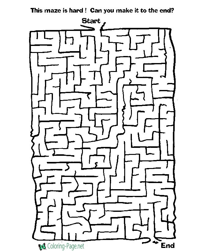 Game Coloring Pages For Kids
 Difficult Kids Printable Mazes