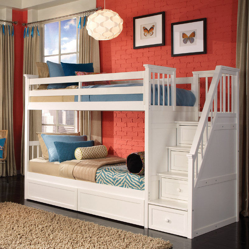 Best ideas about Girl Bunk Bed With Stairs
. Save or Pin White School House Stair Twin Bunk RosenberryRooms Now.