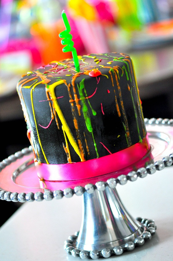 Glow In The Dark Birthday Cake
 Kara s Party Ideas Neon Glow In The Dark Teen Birthday