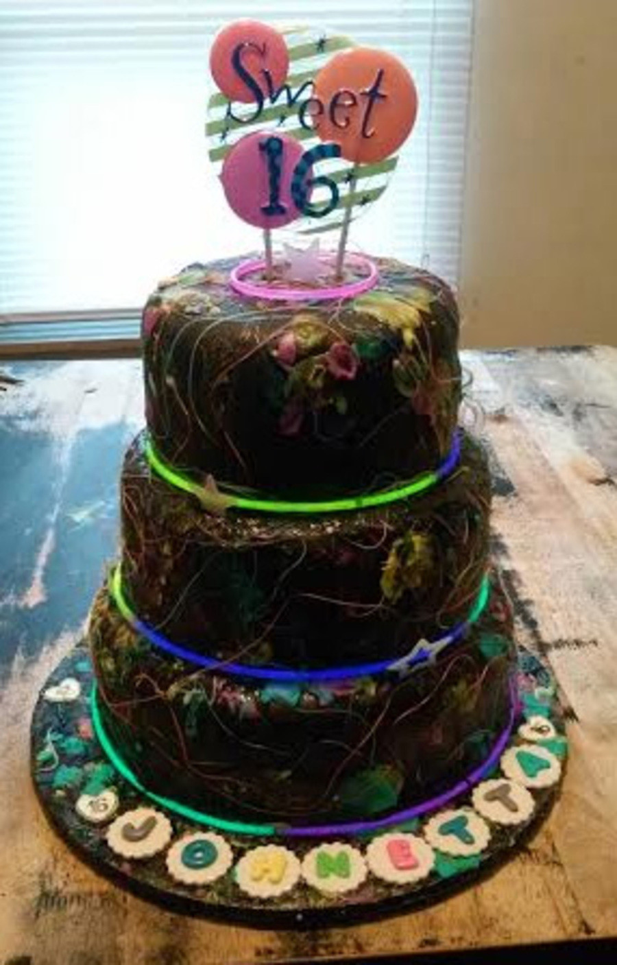 Glow In The Dark Birthday Cake
 3 Tier Glow In The Dark Sweet 16 Birthday Cake