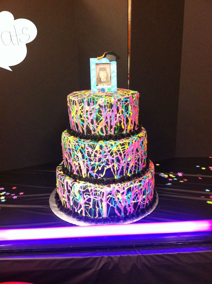 Glow In The Dark Birthday Cake
 Glow in the dark splatter paint cake for a black light