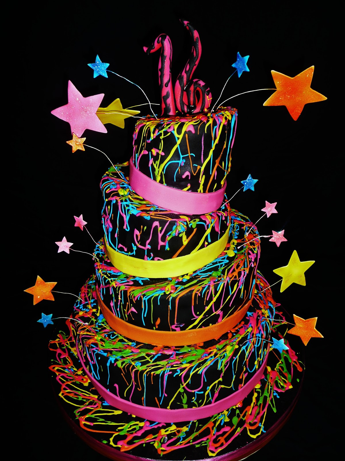 Glow In The Dark Birthday Cake
 Baking with Roxana s Cakes Sweet 16 "Glow in the Dark